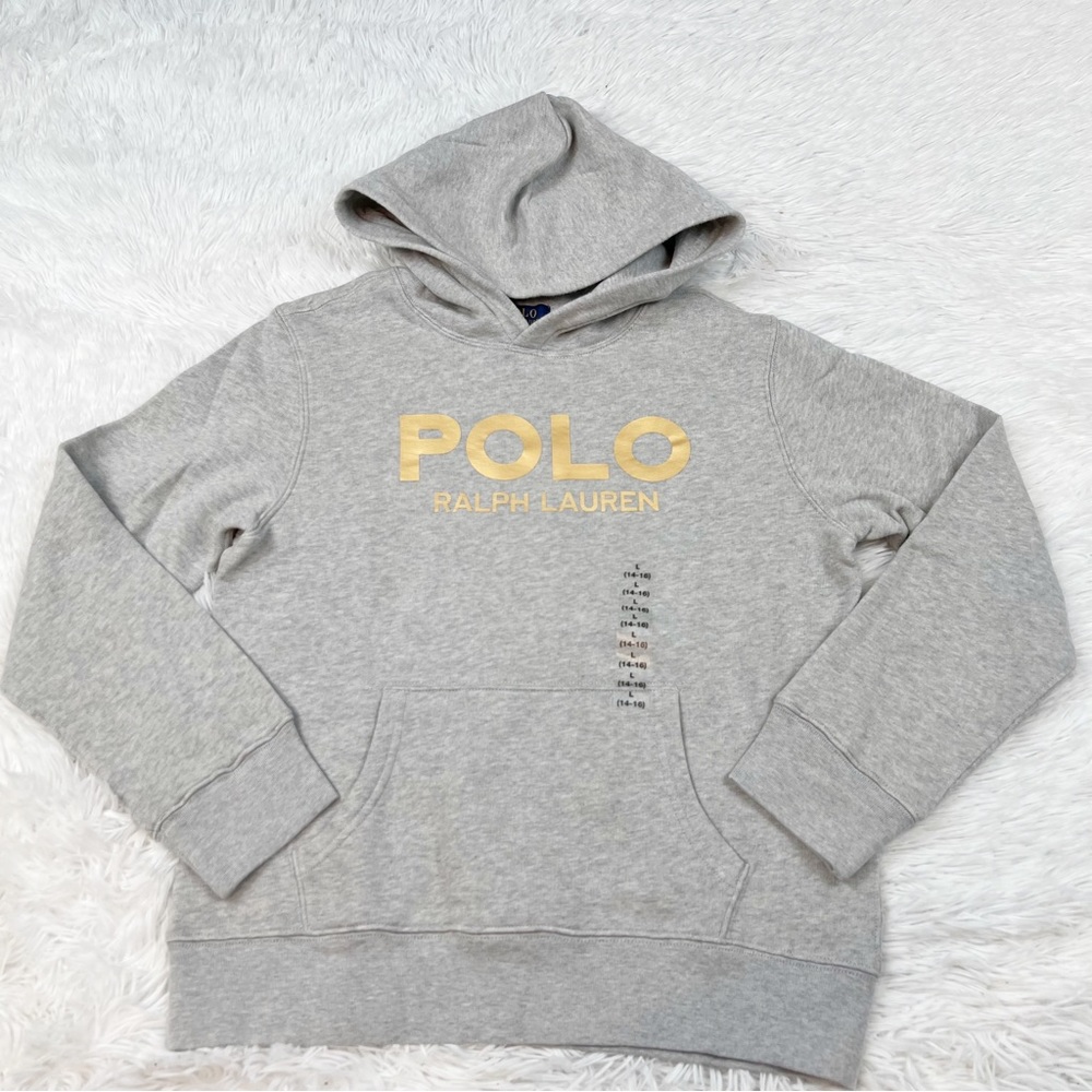 Polo Ralph Lauren long sleeve logo pullover hoodie sweatshirt in gray‎